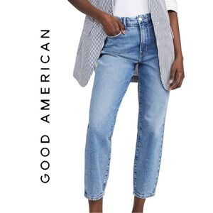 Good American Idol High Rise Straight Mom Jean, Lightly Distressed, Size 25